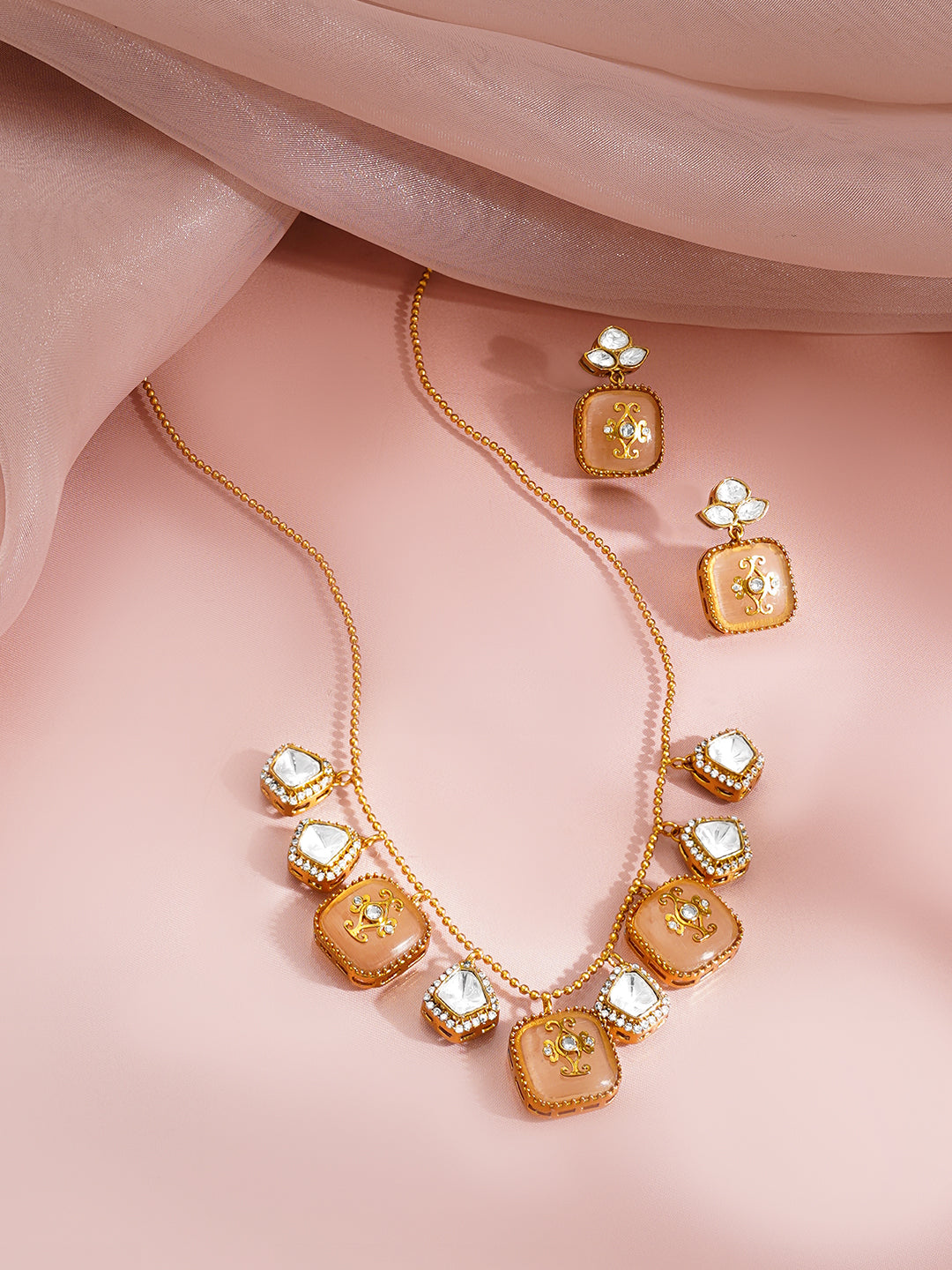 Peach Luxe Charm Drop Necklace Set