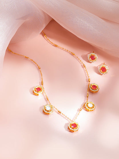 Ruby Zirconia Drop Charm Necklace Set