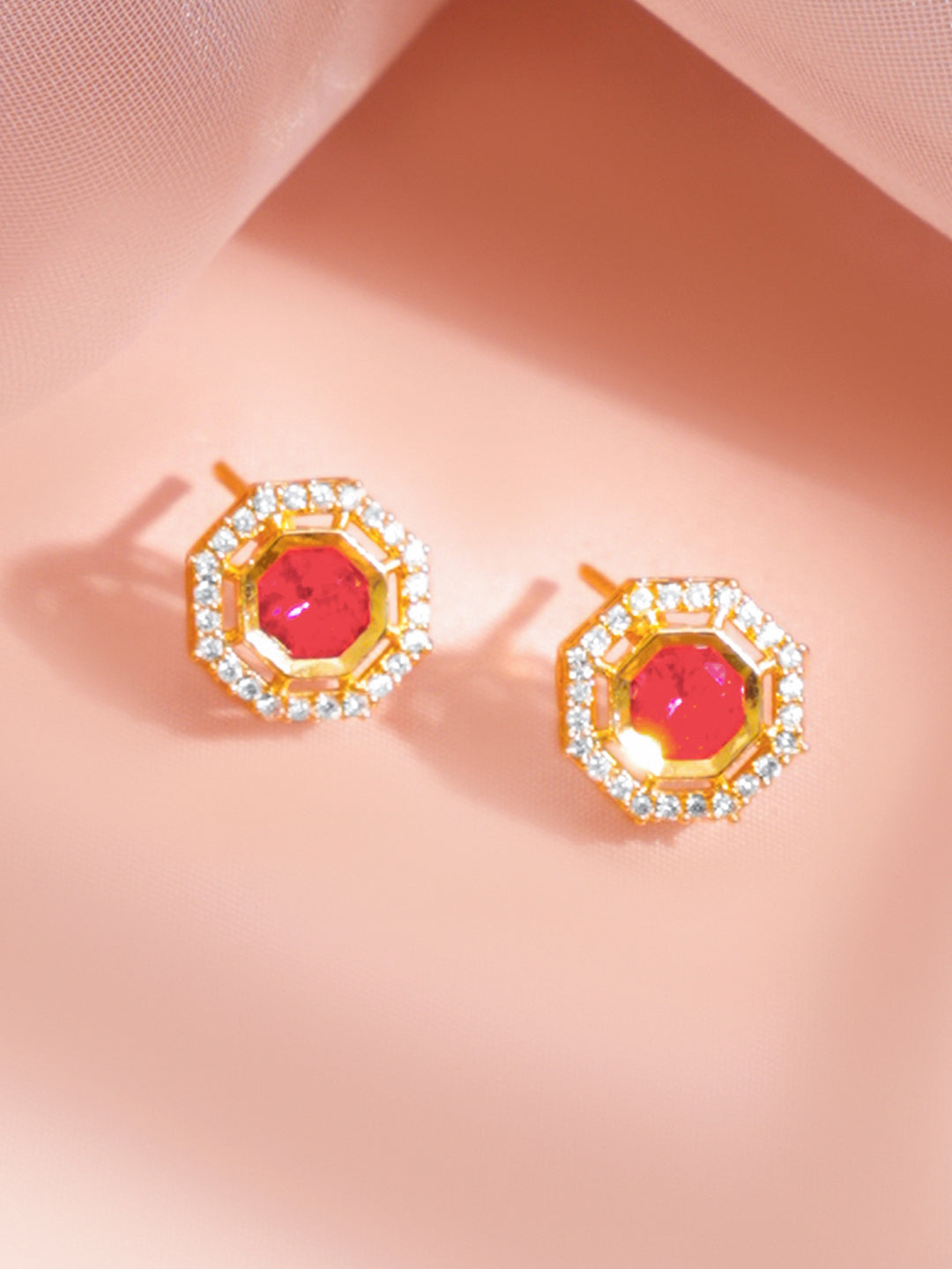 Ruby Zirconia Drop Charm Necklace Set