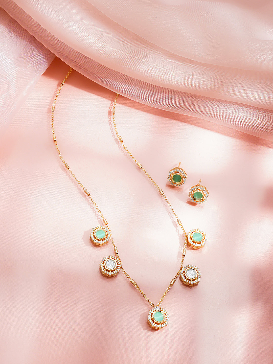 Pastel Green Glow Charm Necklace Set