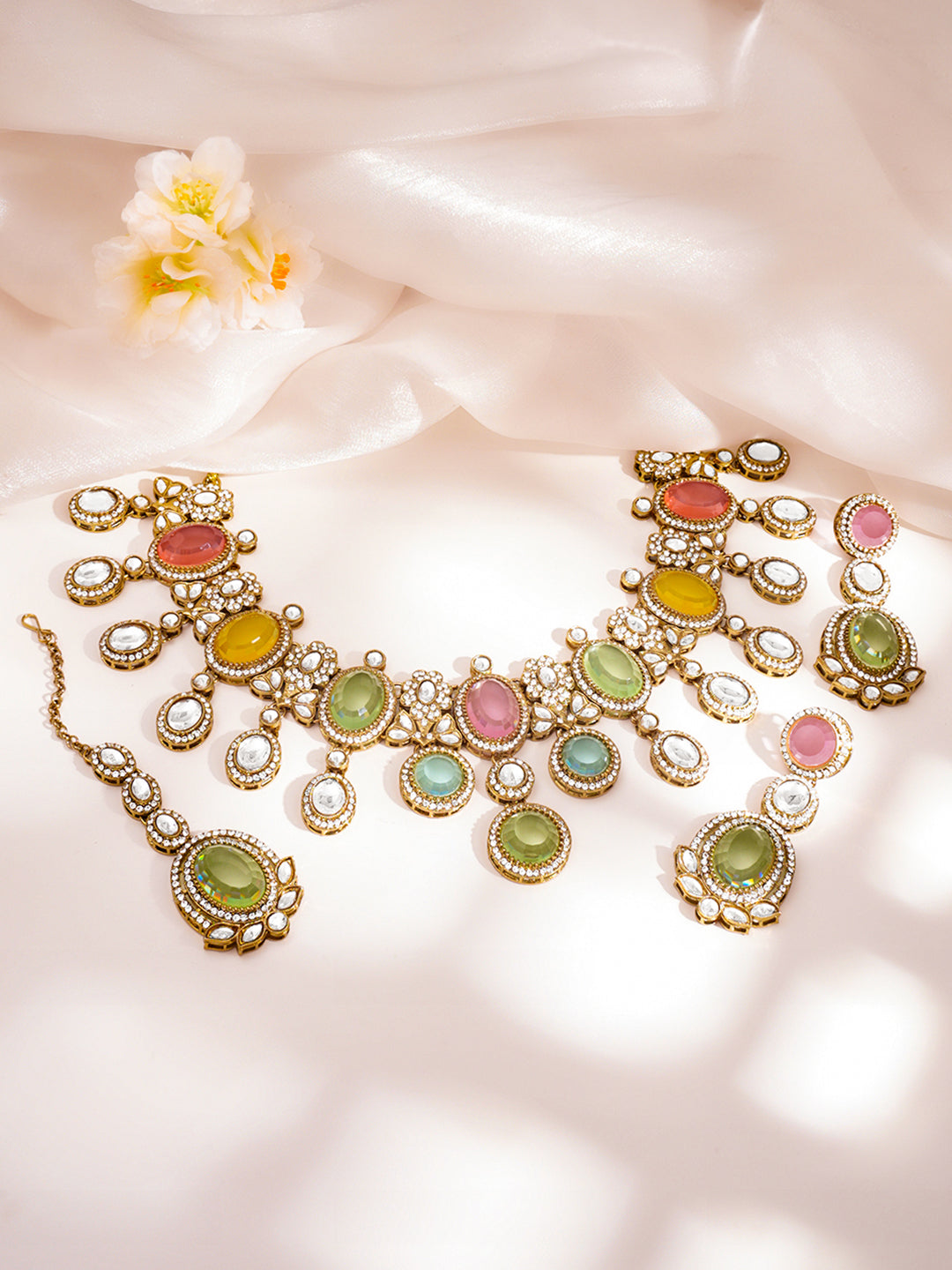 Regal Multicolor Kundan Statement Necklace Set