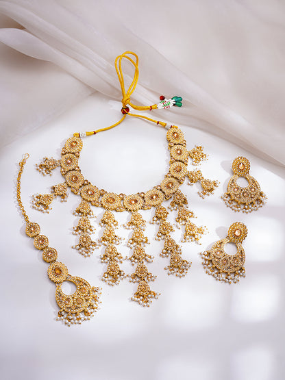 Gold Plated Kundan Pearl Beaded Necklace Set