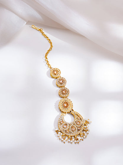 Gold Plated Kundan Pearl Beaded Necklace Set
