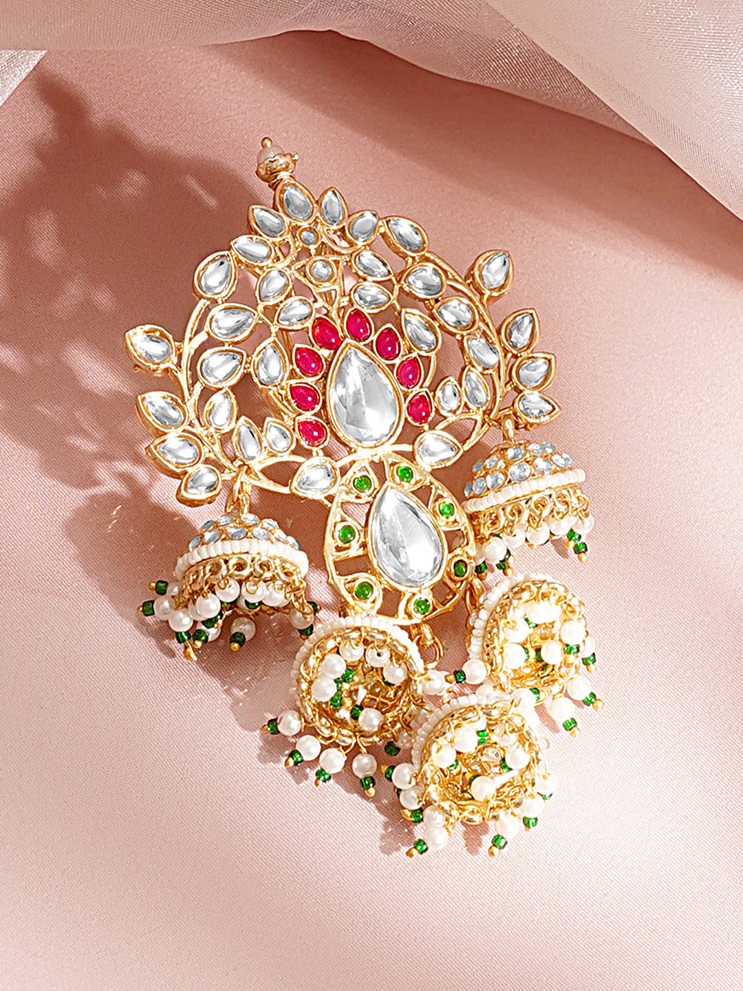 Gold Plated Pearl Beaded Kundan Hair Accessory