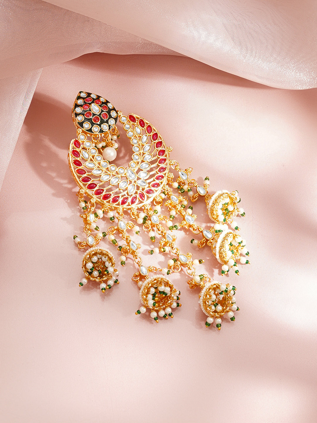Gold Plated Kundan Crescent Hair Accessories