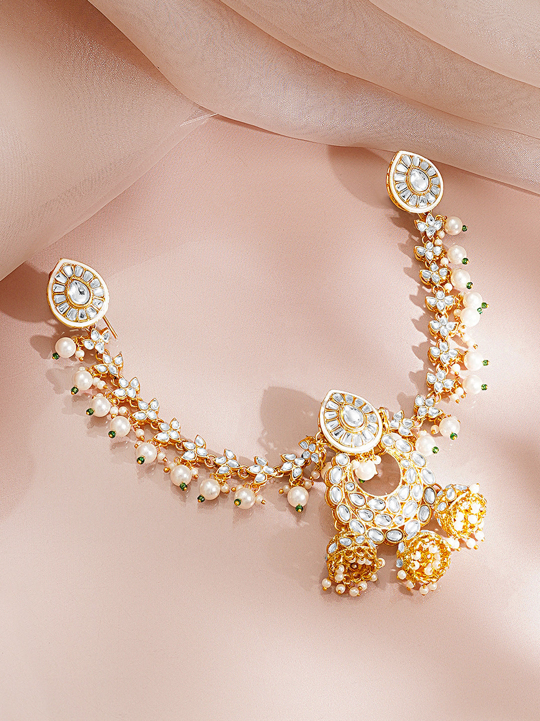 Gold Plated Pearl Beaded Kundan Hair Accessory