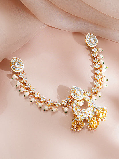 Gold Plated Pearl Beaded Kundan Hair Accessory