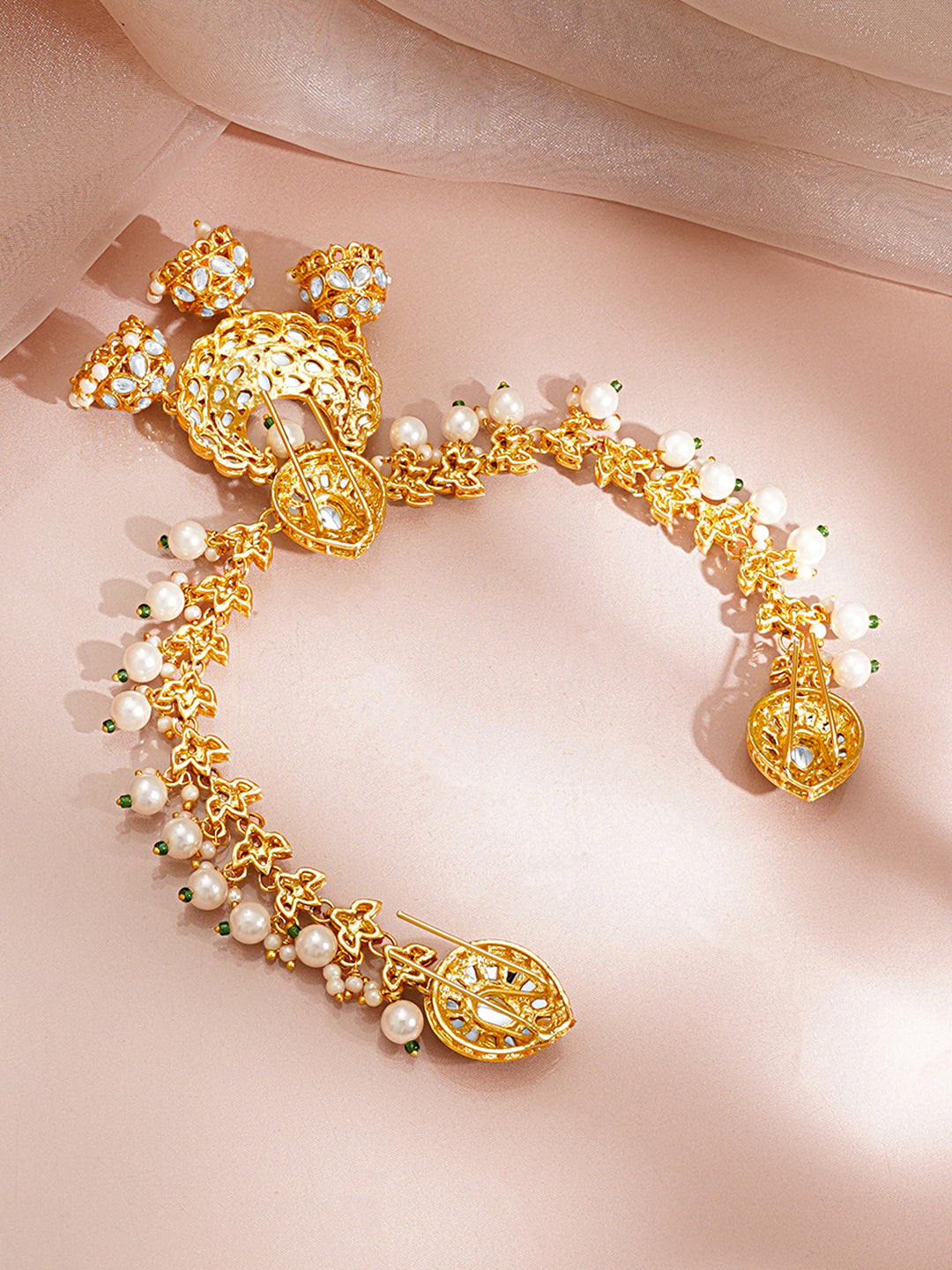 Gold Plated Pearl Beaded Kundan Hair Accessory