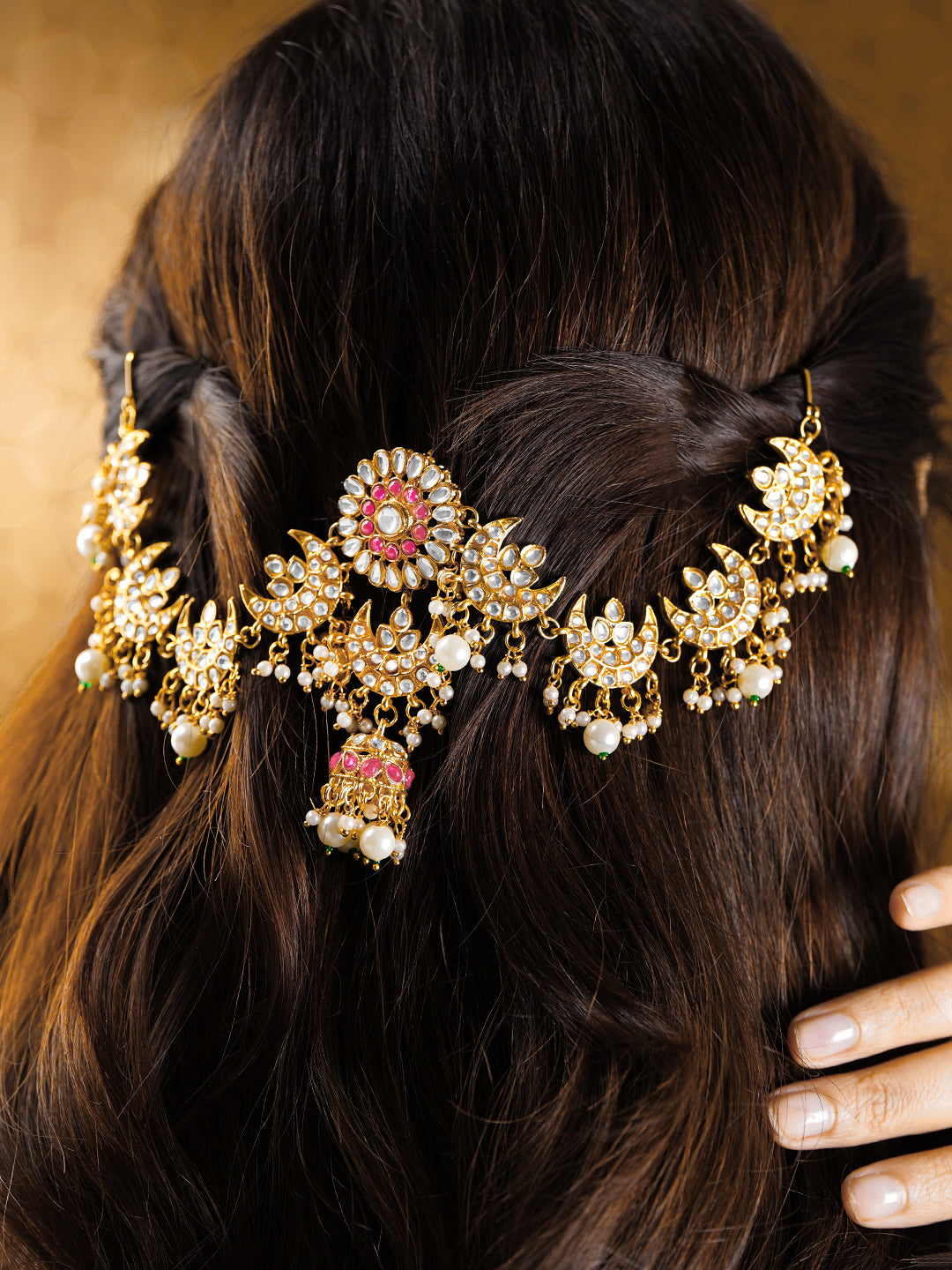 Gold Plated Floral Kundan Hair Accessories