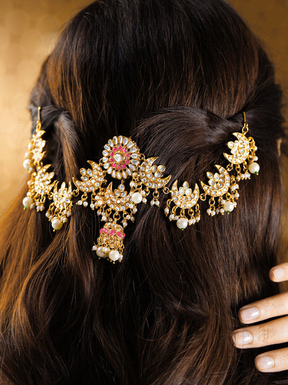 Gold Plated Floral Kundan Hair Accessories