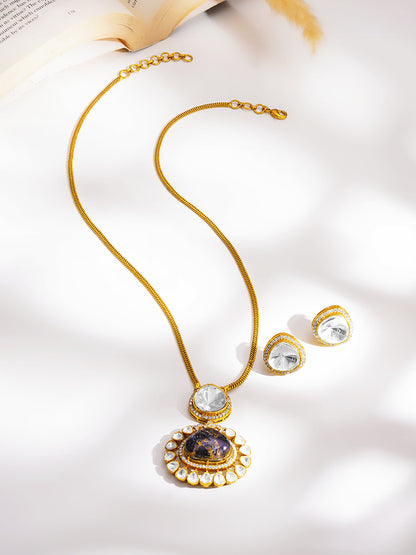 Royal Purple Gemstone Kundan Pendant Set