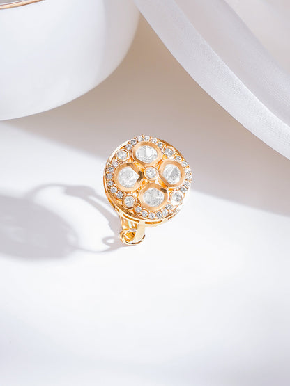 Gold Plated Kundan Halo Adjustable Ring