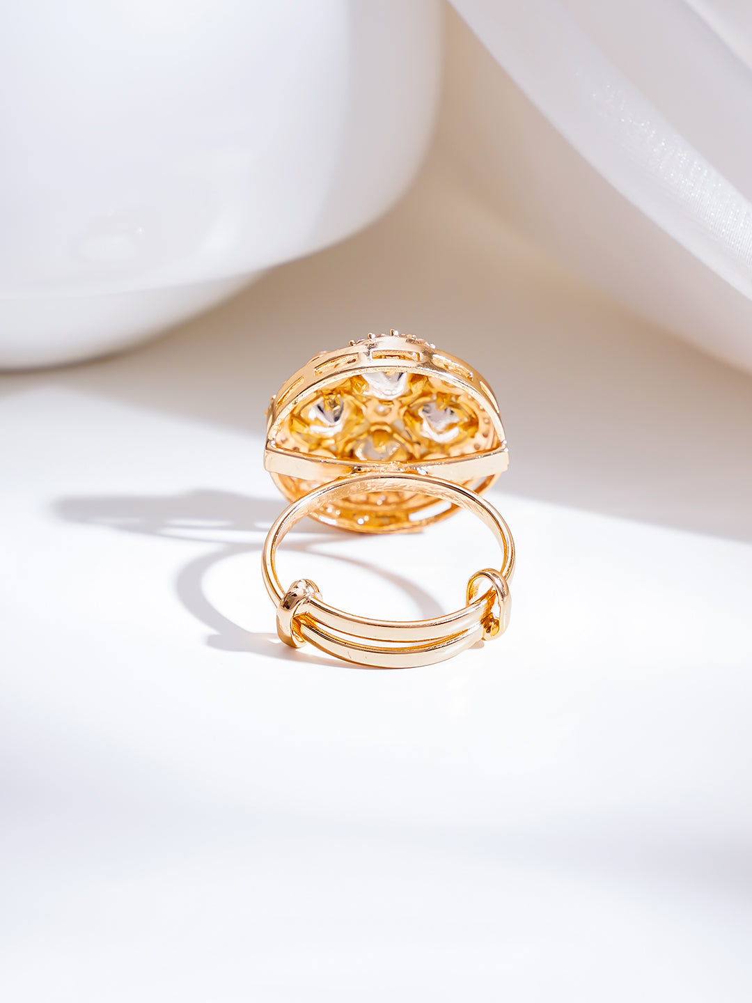 Gold Plated Kundan Halo Adjustable Ring