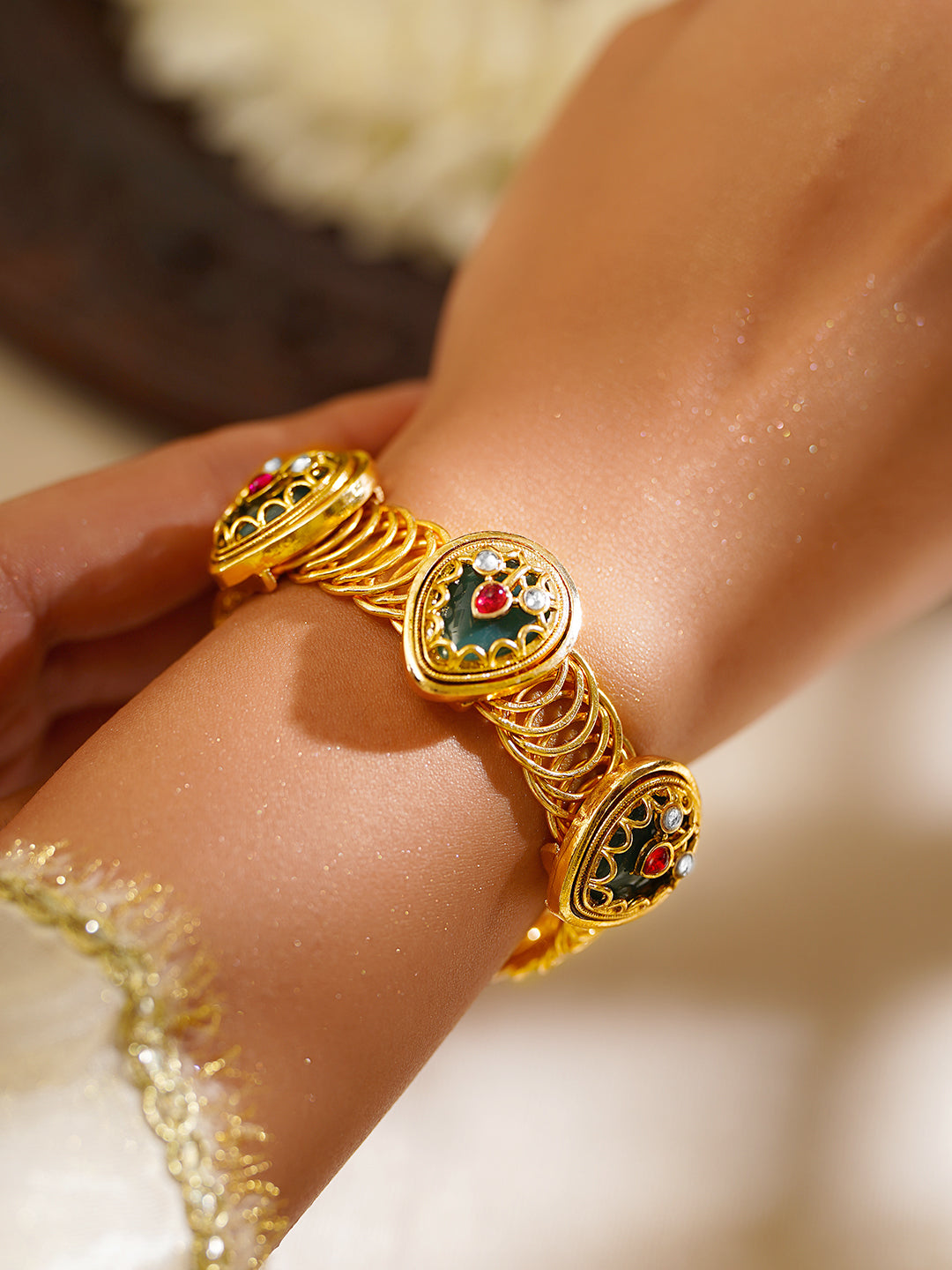 Gold Plated Emerald Studded Bracelet
