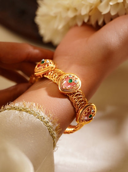 Gold Plated Kundan Ruby Red Bracelet