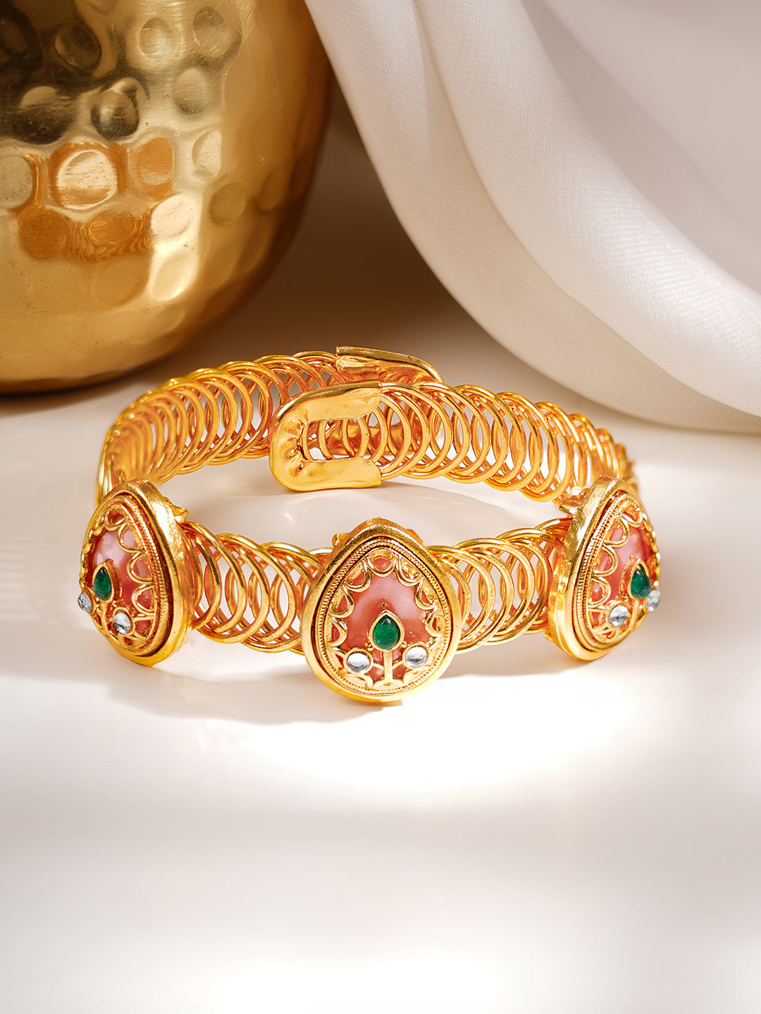 Gold Plated Kundan Ruby Red Bracelet