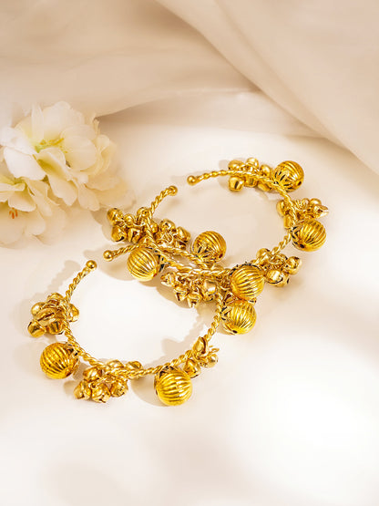 Gold Twisted Ghungroo Statement Bangles