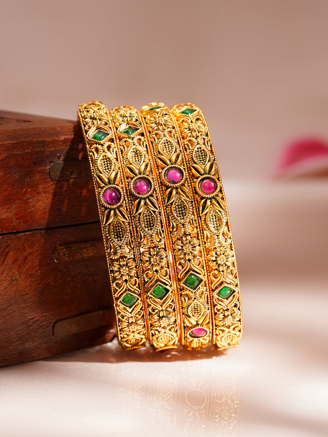 Heritage Floral Gold Statement Bangles