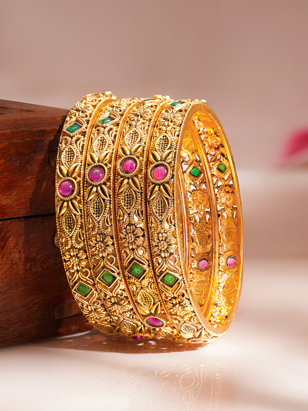Heritage Floral Gold Statement Bangles