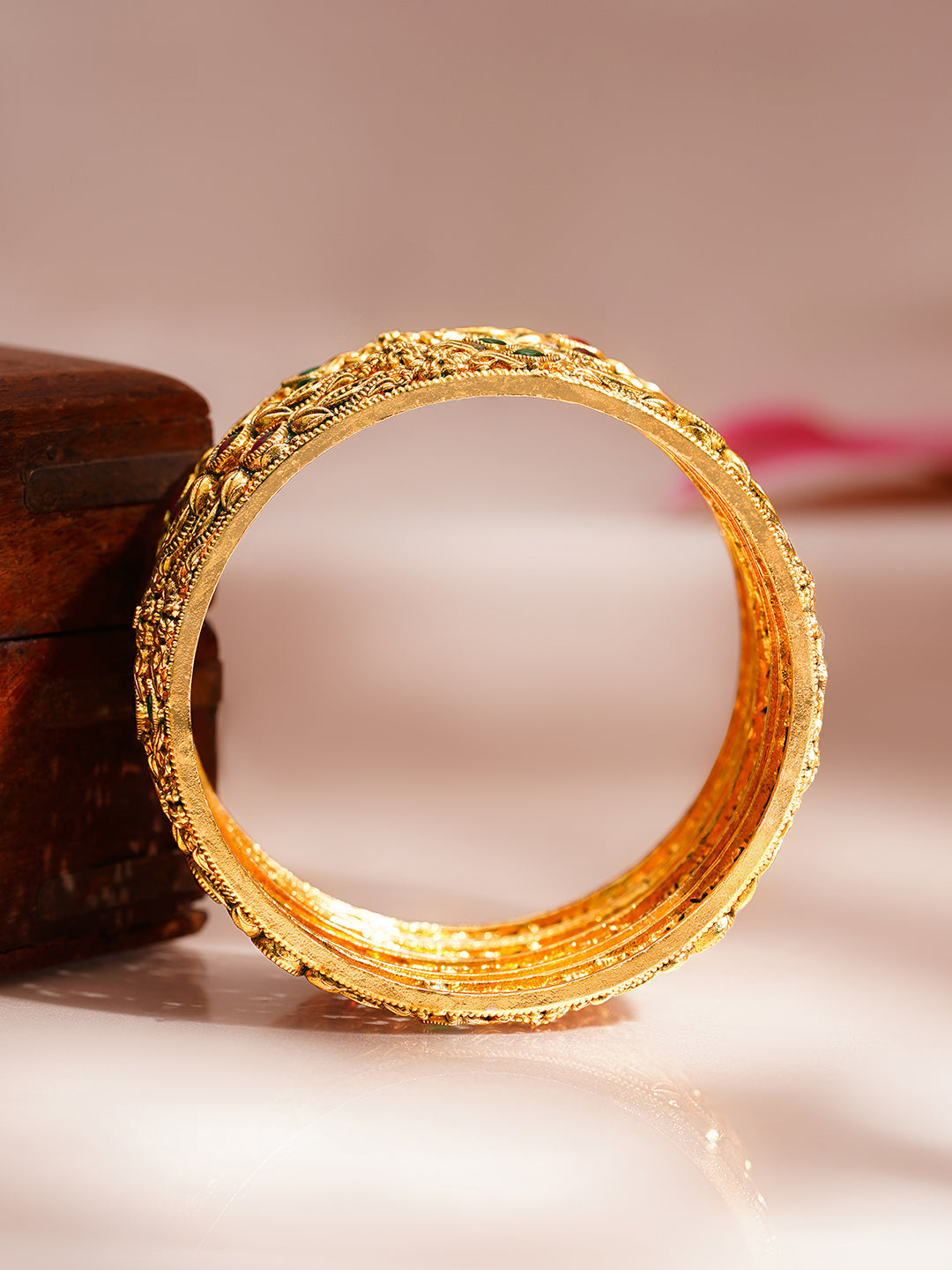 Heritage Floral Gold Statement Bangles