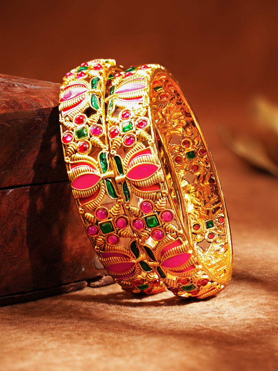 Set Of 2 Meenakari Lotus Bangle Set
