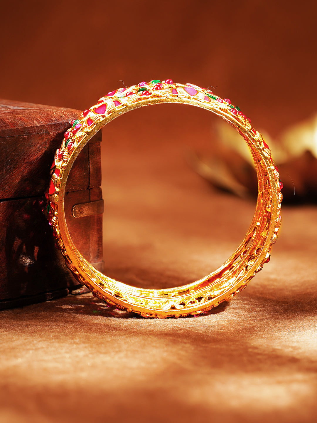 Set Of 2 Meenakari Lotus Bangle Set