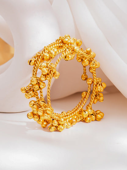 Gold Ghungroo Cluster Statement Bangles Set