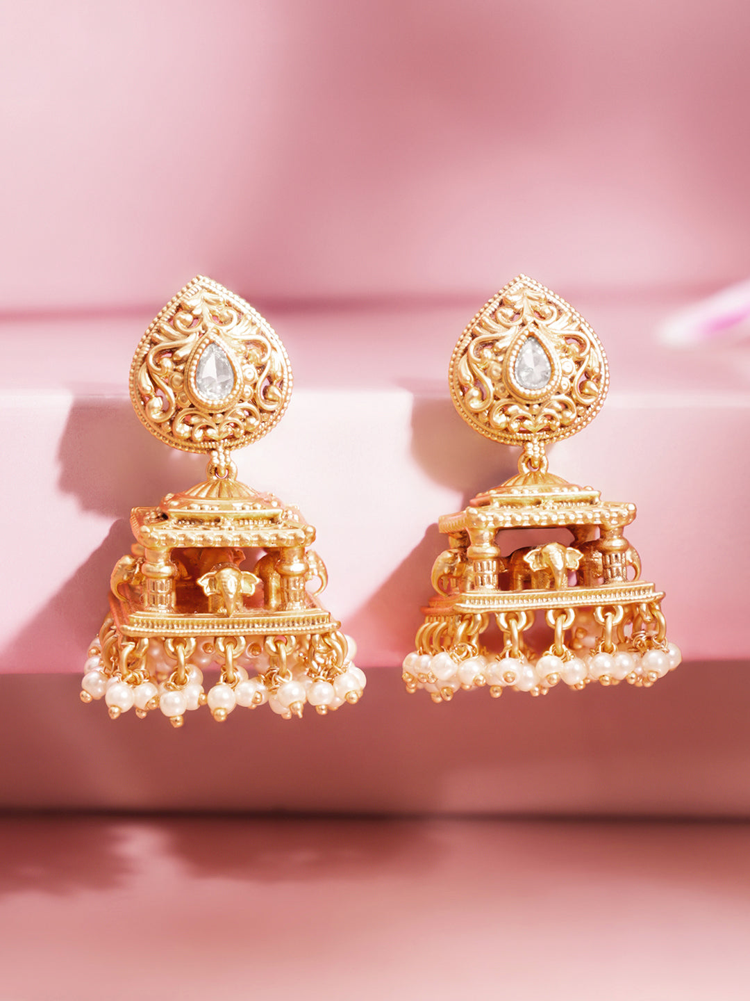 Gold Plated Vintage Style Jhumka Earrings