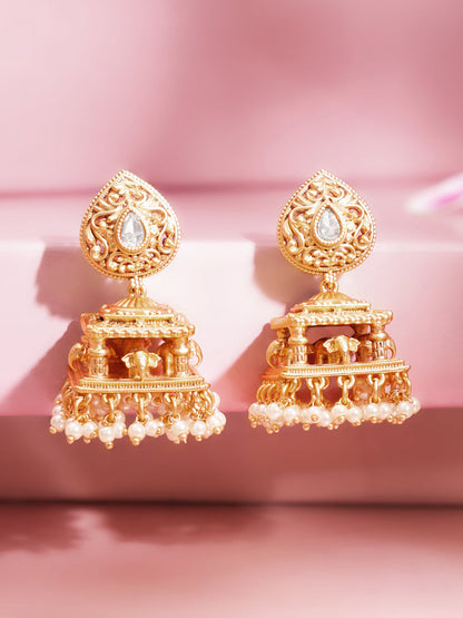 Gold Plated Vintage Style Jhumka Earrings