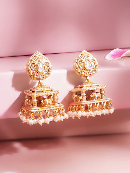 Gold Plated Vintage Style Jhumka Earrings