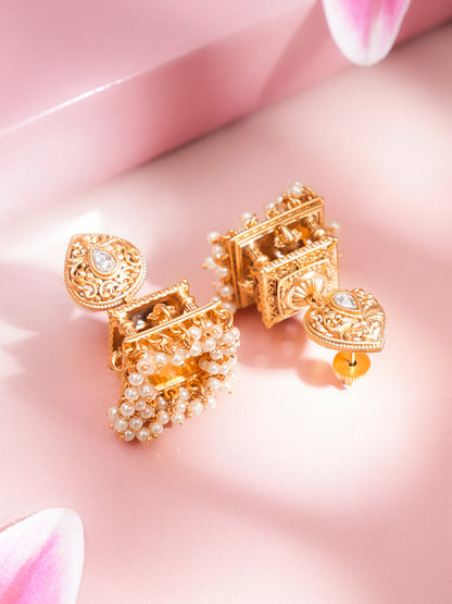 Gold Plated Vintage Style Jhumka Earrings