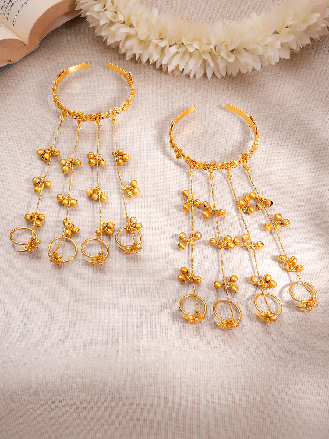Golden Blossom Haathphool Bracelet Set