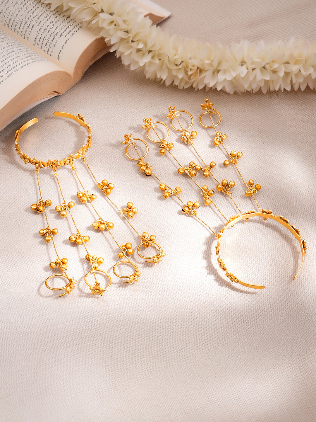 Golden Blossom Haathphool Bracelet Set