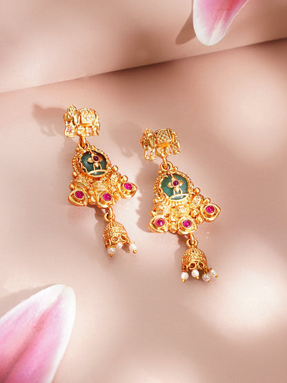 Gold Plated Elephant Motif Kundan Pendant Set
