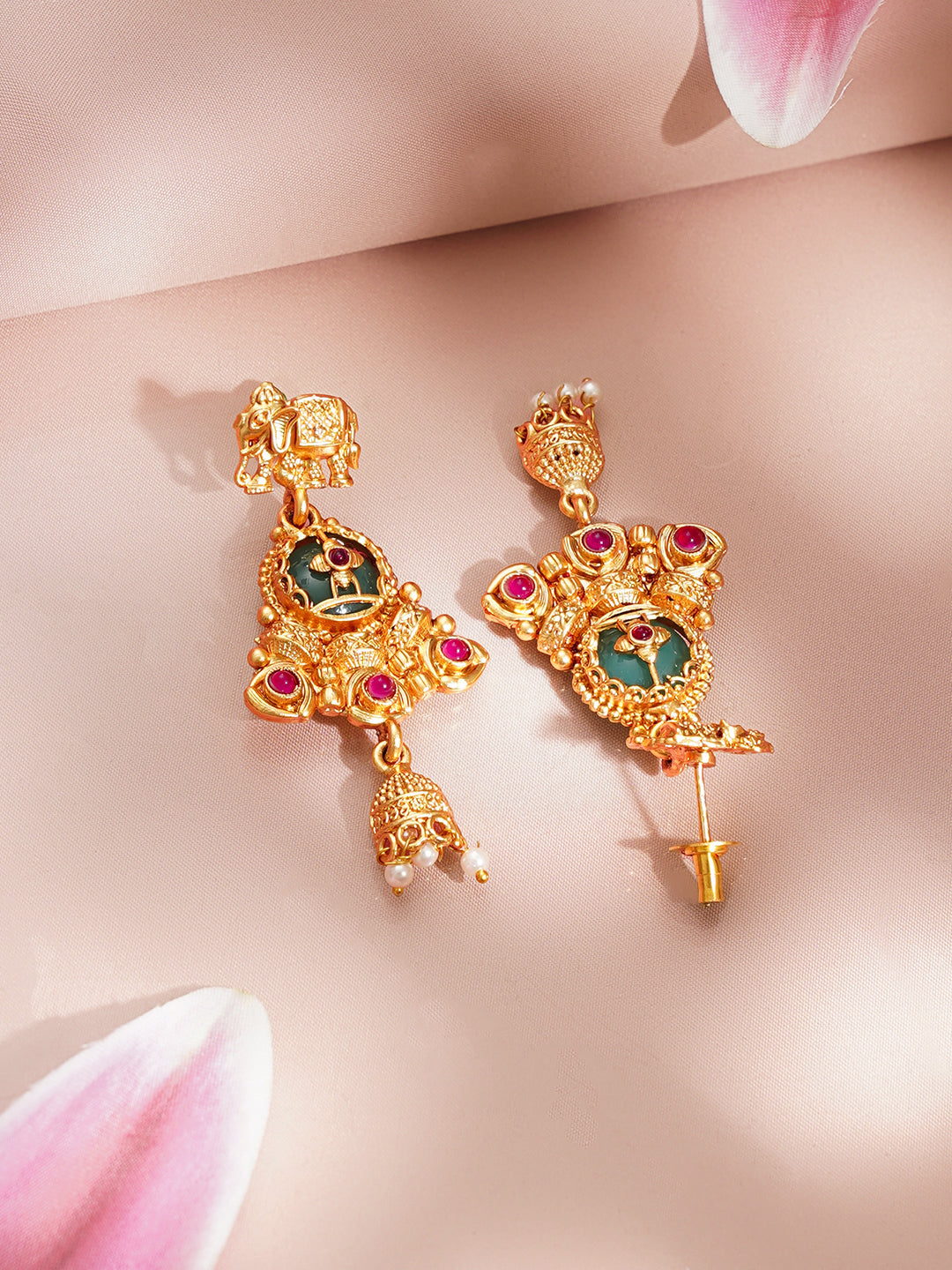 Gold Plated Elephant Motif Kundan Pendant Set