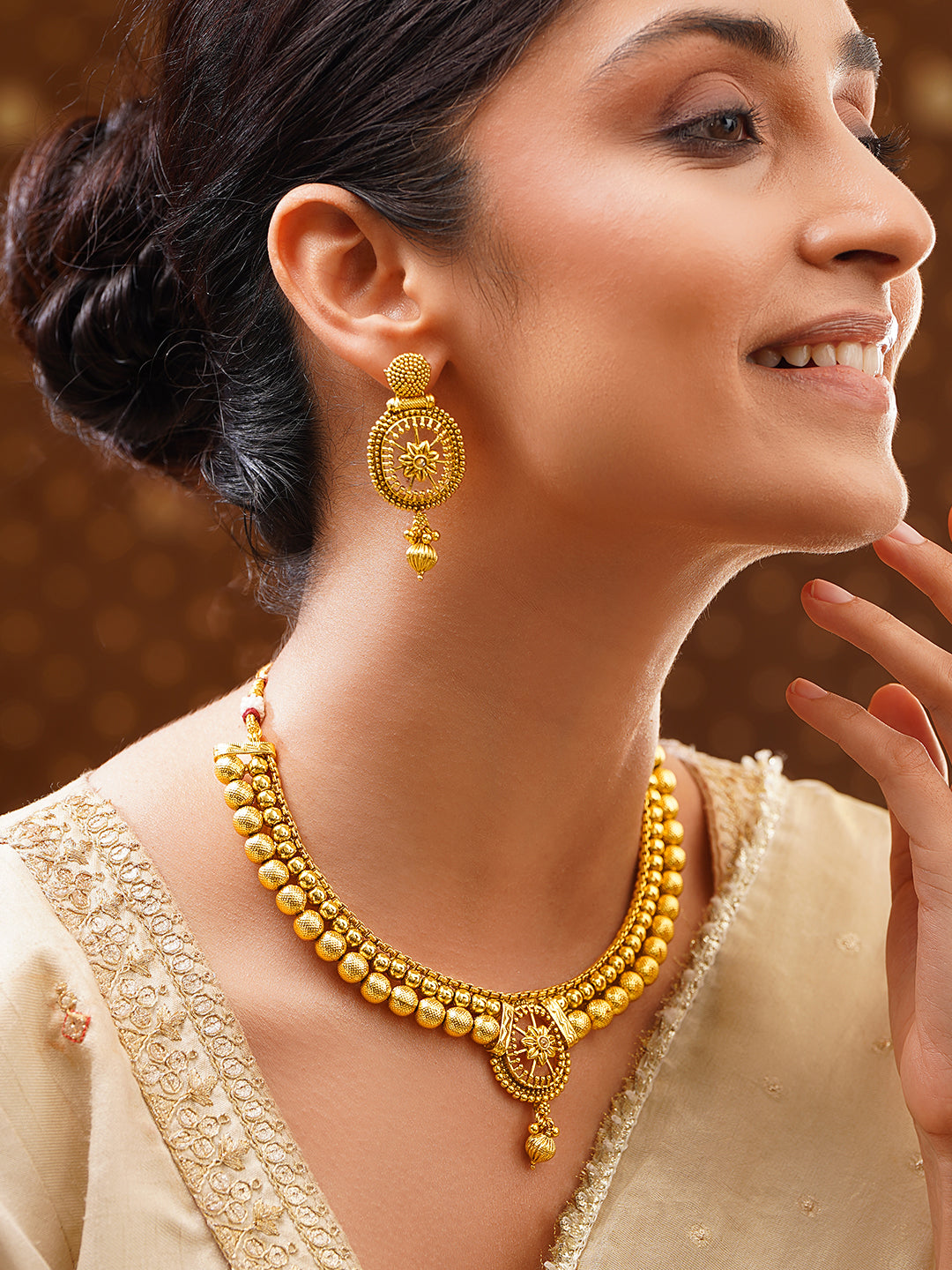 Gold Plated Sunburst Medallion Necklace Set