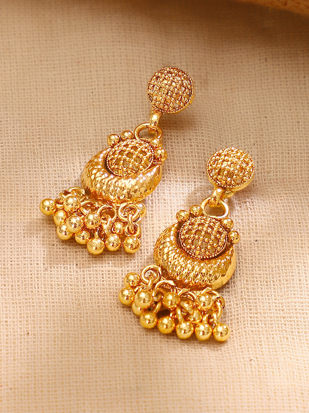 Gold Plated Shell Bead Fringe Jhumka Jewellery Set