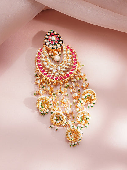 Gold Plated Kundan Pearl Beaded Multicolor Hair Accessory