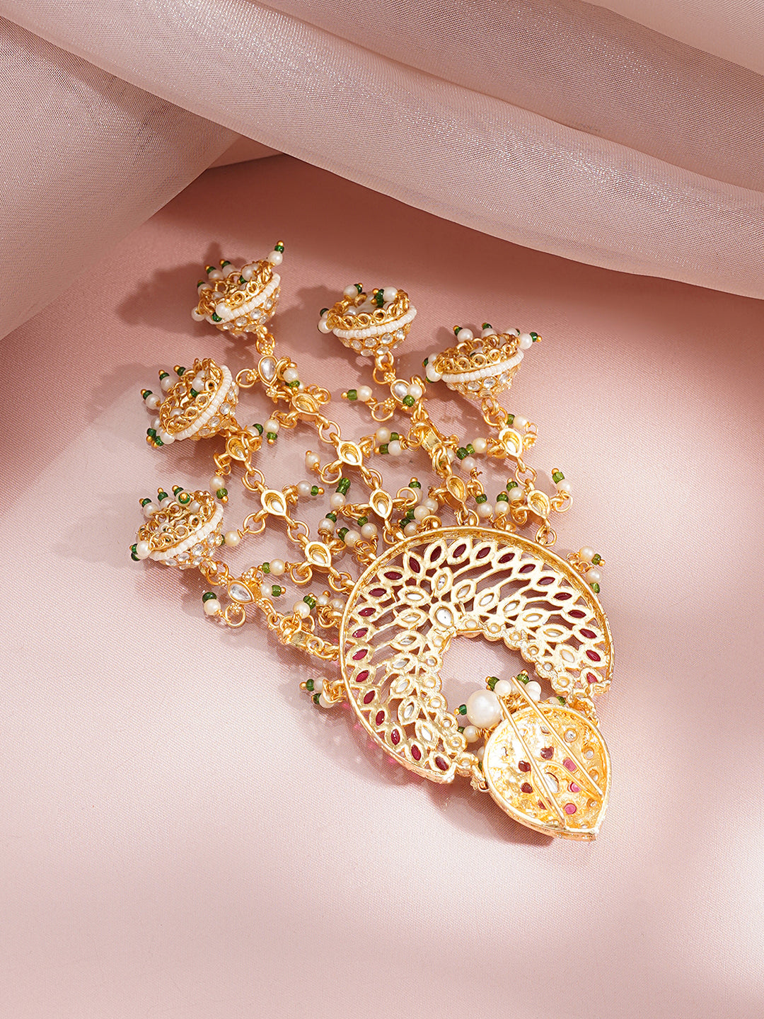 Gold Plated Kundan Pearl Beaded Multicolor Hair Accessory