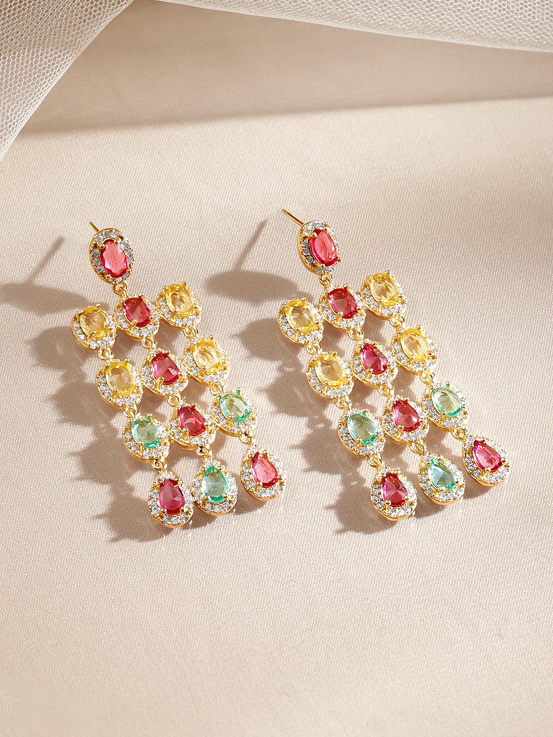 Multicolor Gemstone Cascade Dangler Earrings
