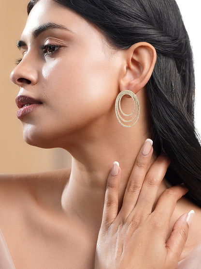 Triple Halo Spark CZ Oval Studs