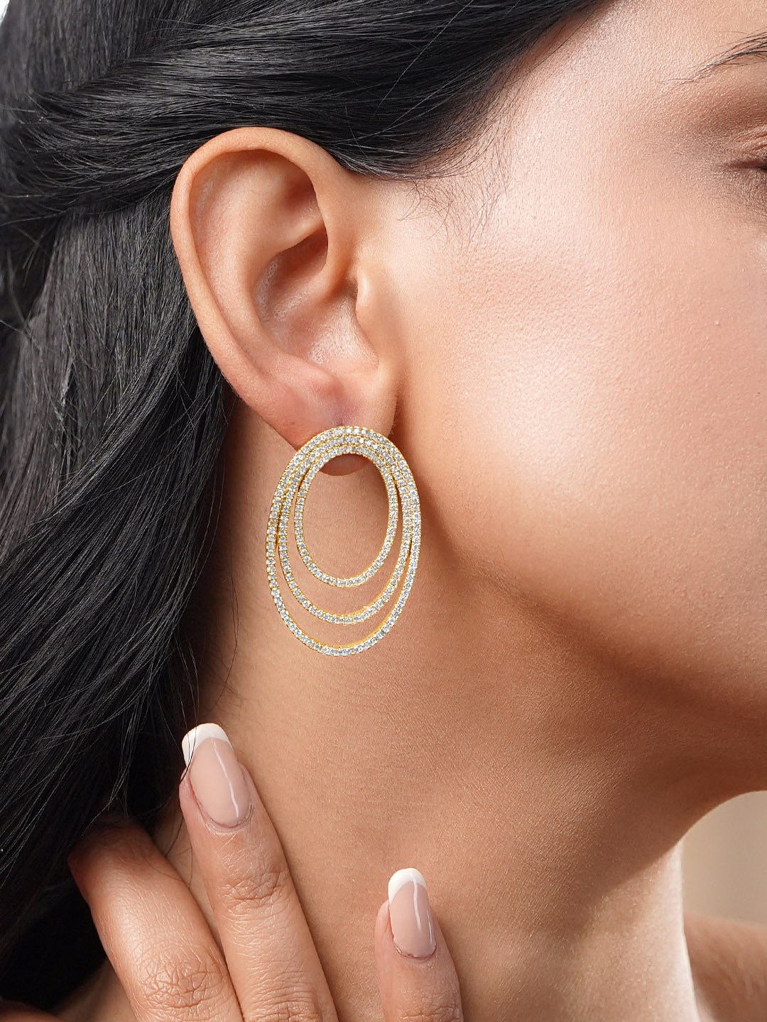 Triple Halo Spark CZ Oval Studs