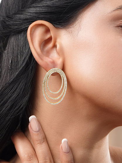 Triple Halo Spark CZ Oval Studs