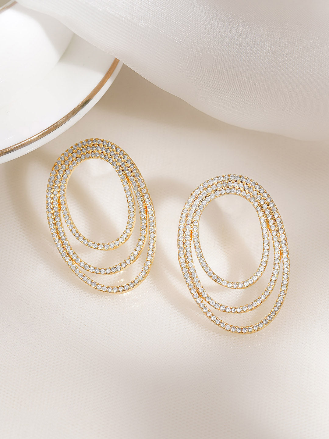 Triple Halo Spark CZ Oval Studs