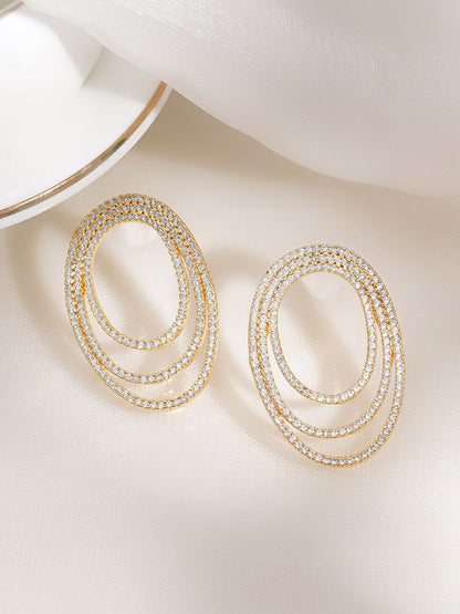 Triple Halo Spark CZ Oval Studs