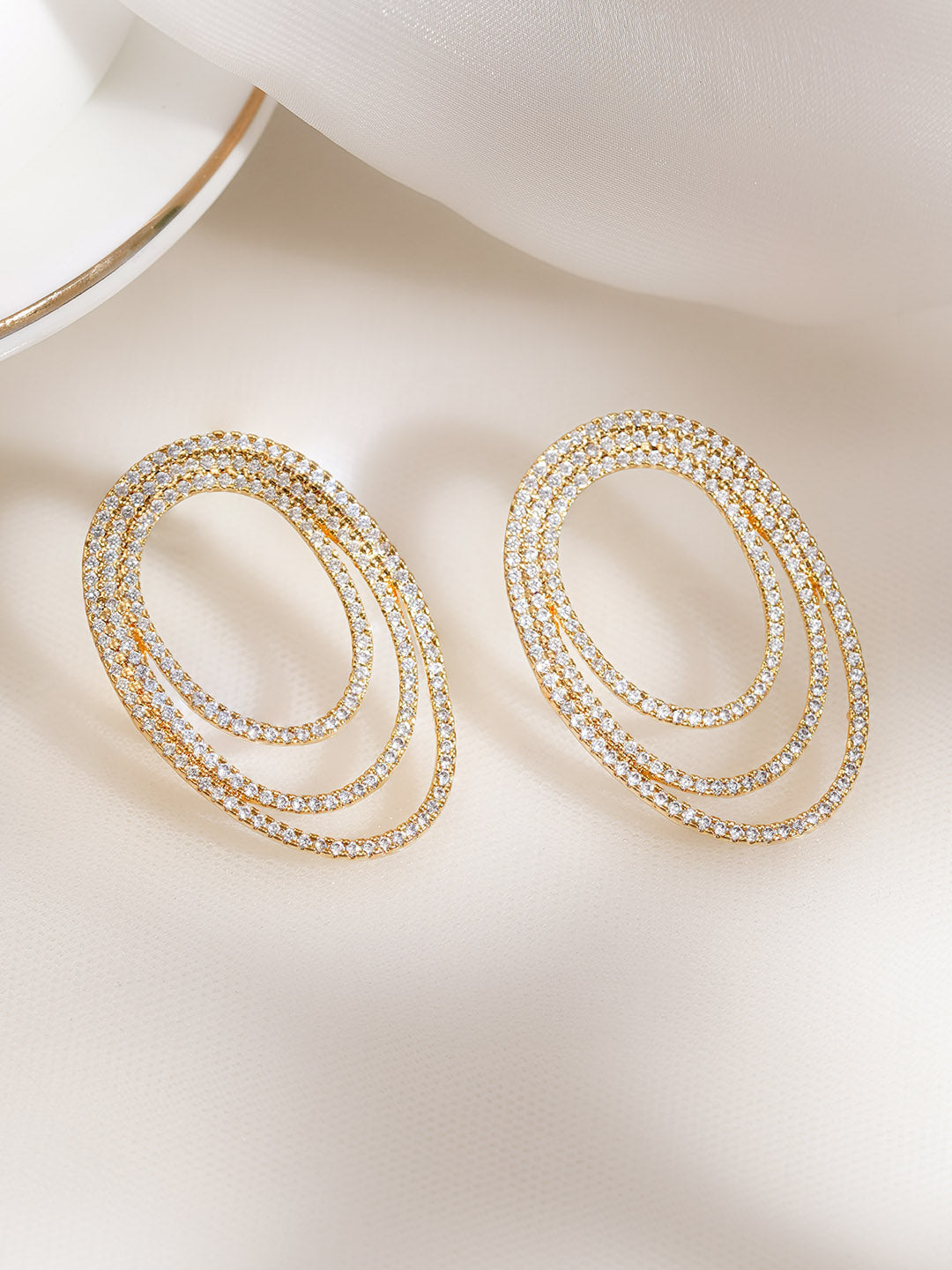 Triple Halo Spark CZ Oval Studs