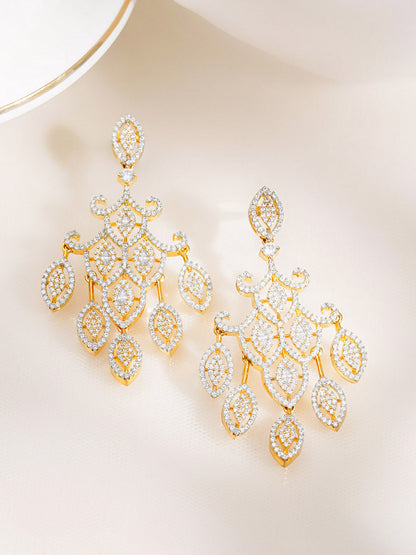 Golden CZ Cascade Chandelier Earrings