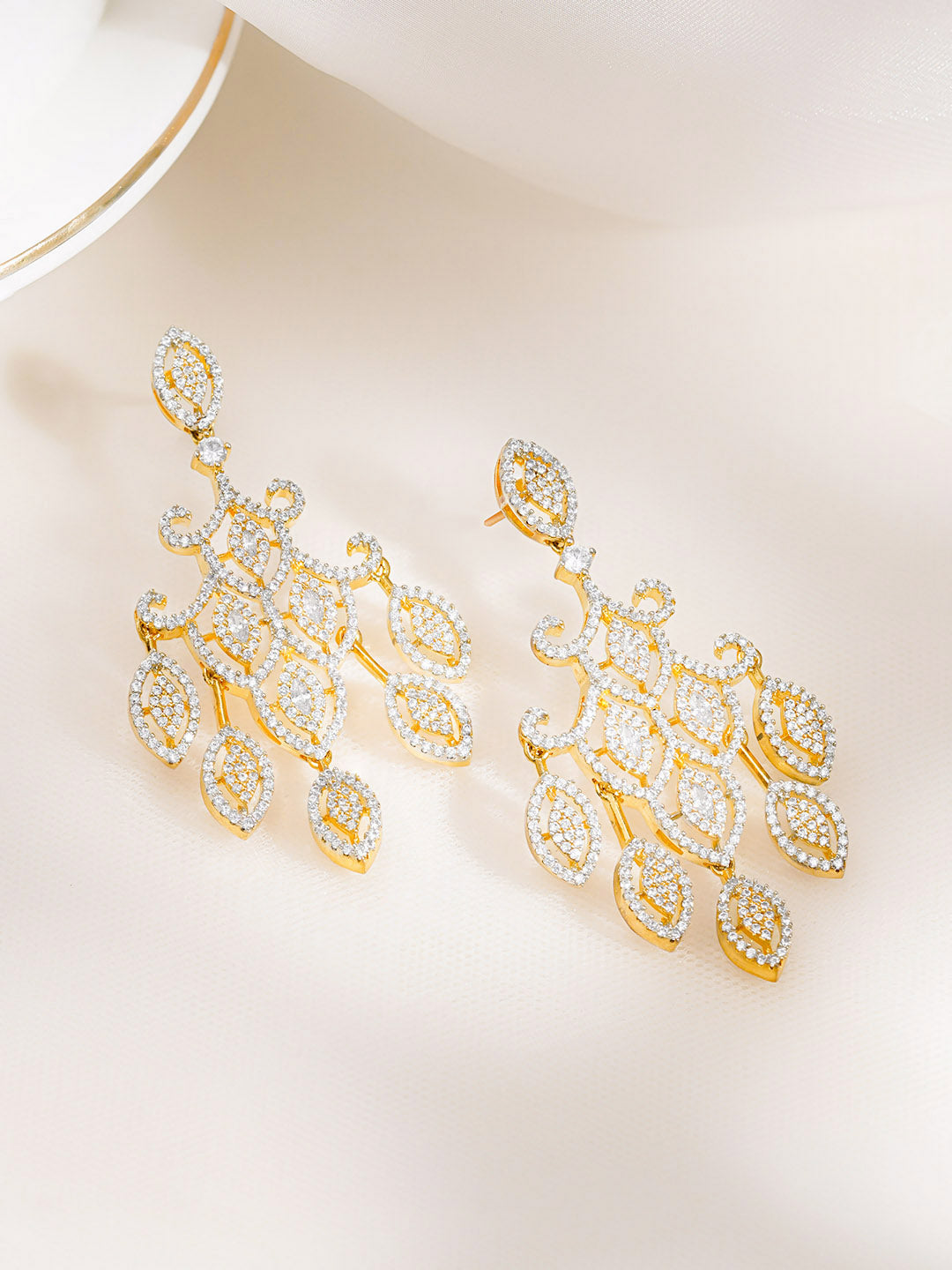 Golden CZ Cascade Chandelier Earrings