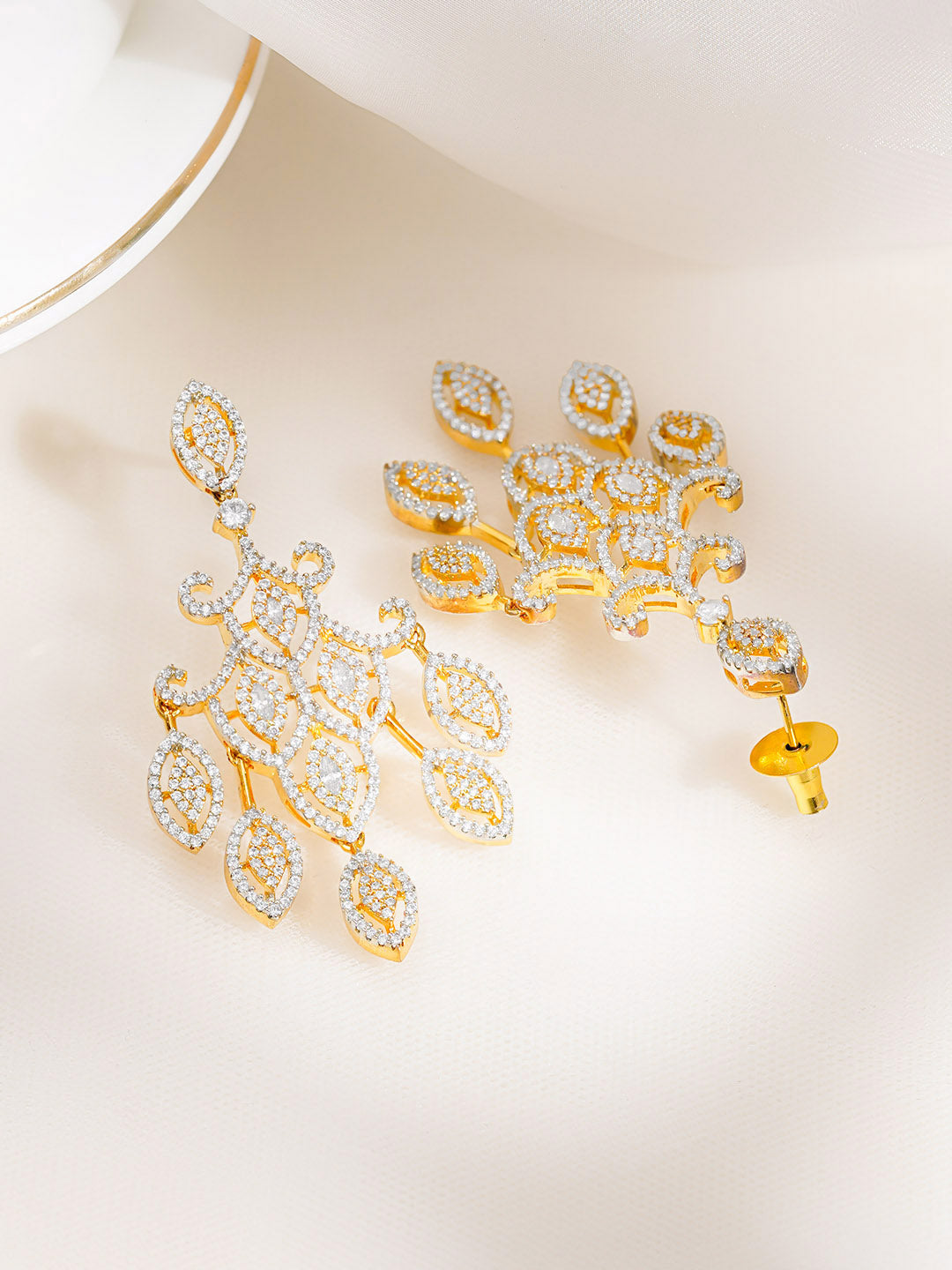 Golden CZ Cascade Chandelier Earrings