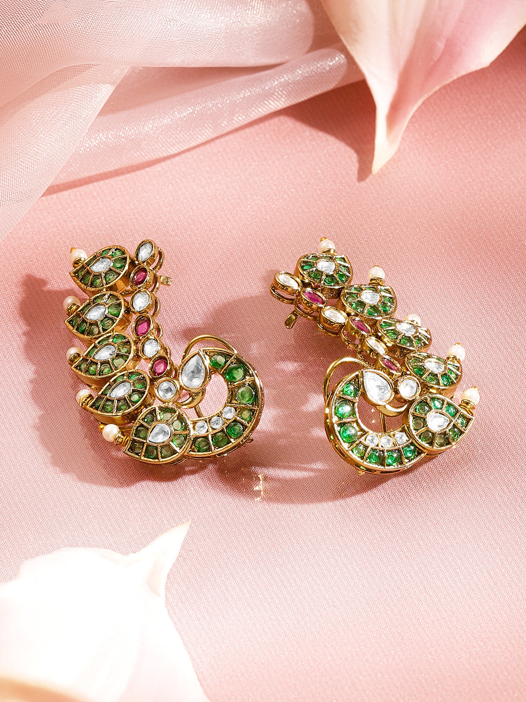 Ornate Peacock Kundan Festive Earcuffs